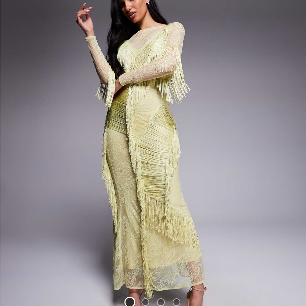 ASOS Yellow Fringe Maxi Dress